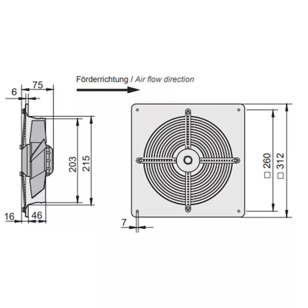 Rosenberg EQ 200-2.3BF Axialventilator mit quadratischer Wandplatte
