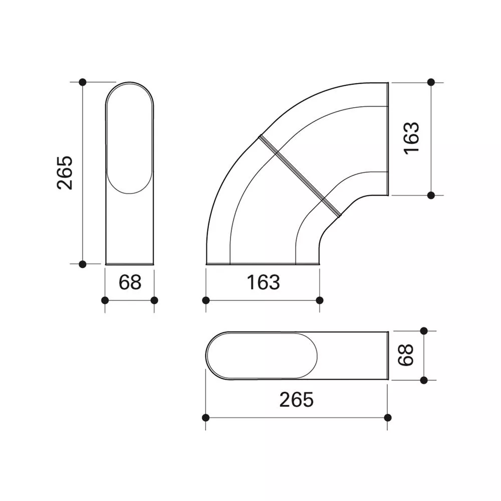 Fränkische profi-air Ovalkanal Bogen 90° horizontal 163 x 68 mm