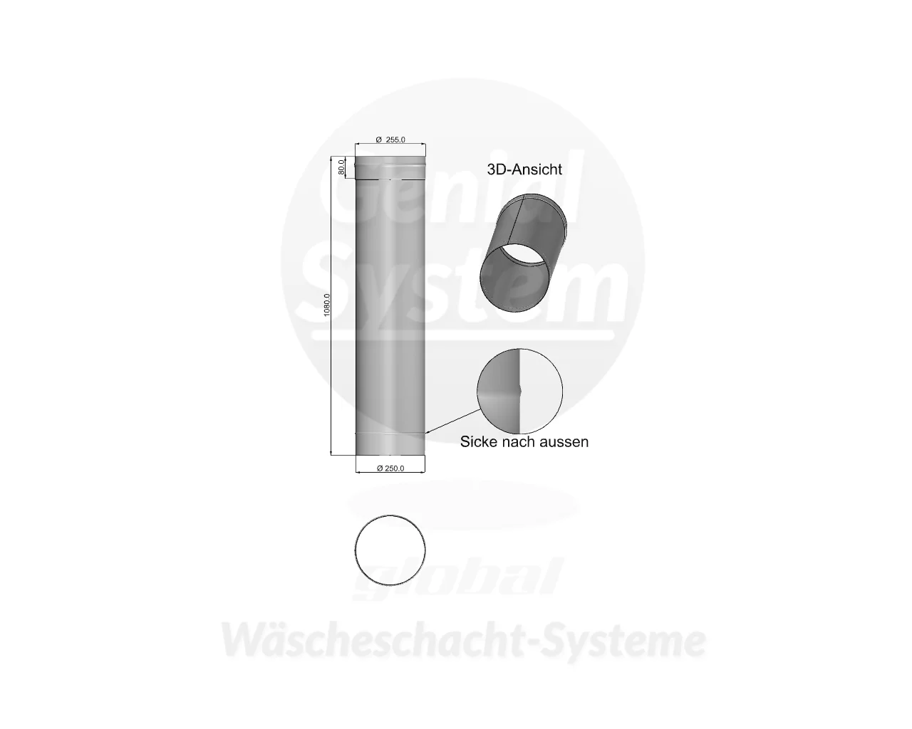 VA-Fallrohr lang für VA-Rohrdurchmesser Ø 250 mm